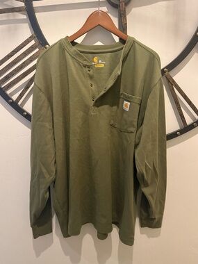 Carhartt Olive Green Long-Sleeve Henley Pocket Top